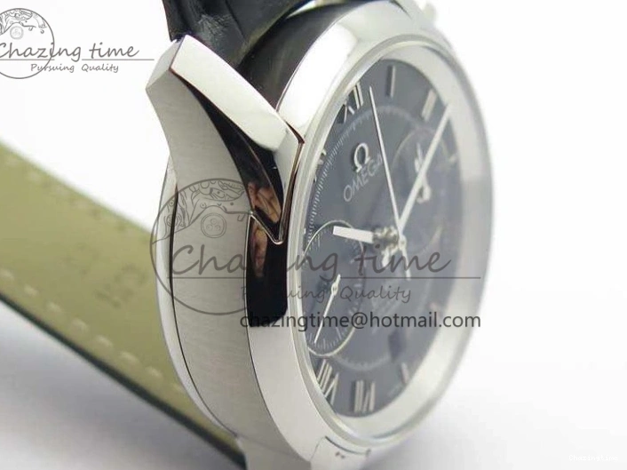 0812 De Ville Chronograph SS OMF 1:1 Best Edition Black Dial On Black Leather Strap A Fashionable 8109